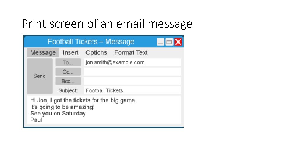 Print screen of an email message 