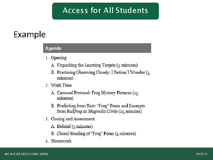 Access for All Students Example PAGE 31 