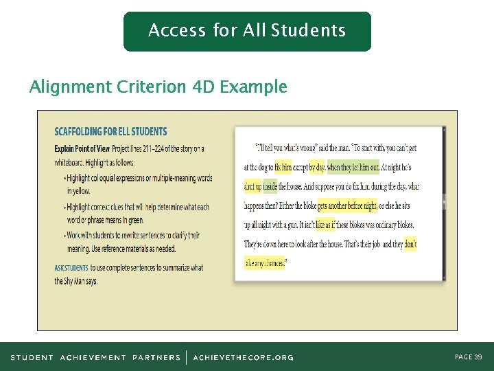 Access for All Students Alignment Criterion 4 D Example PAGE 39 