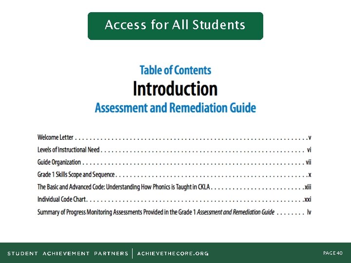 Access for All Students PAGE 40 