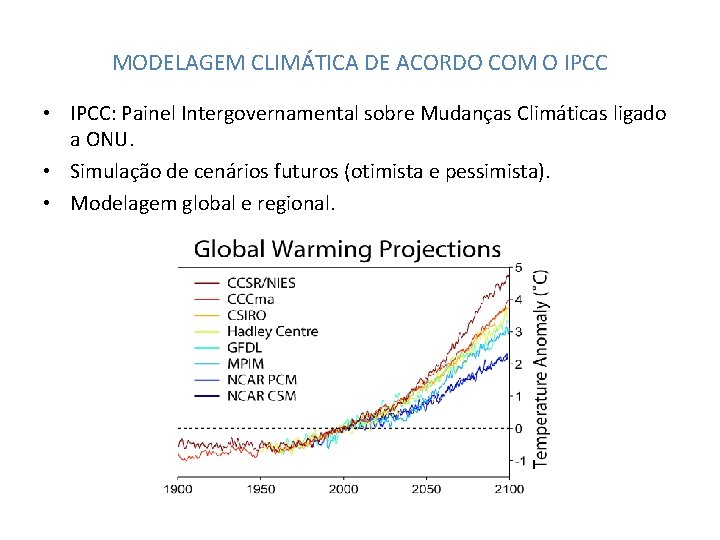 MODELAGEM CLIMÁTICA DE ACORDO COM O IPCC • IPCC: Painel Intergovernamental sobre Mudanças Climáticas