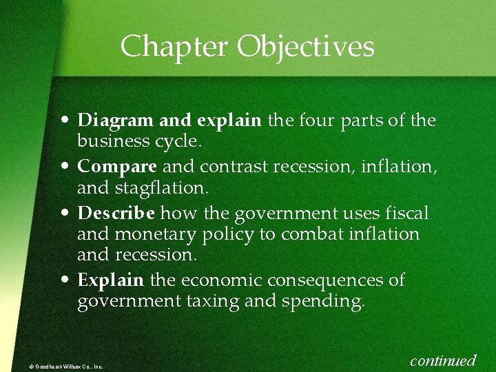 Chapter Objectives • Diagram and explain the four parts of the business cycle. •