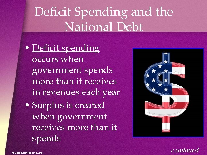 Deficit Spending and the National Debt • Deficit spending occurs when government spends more