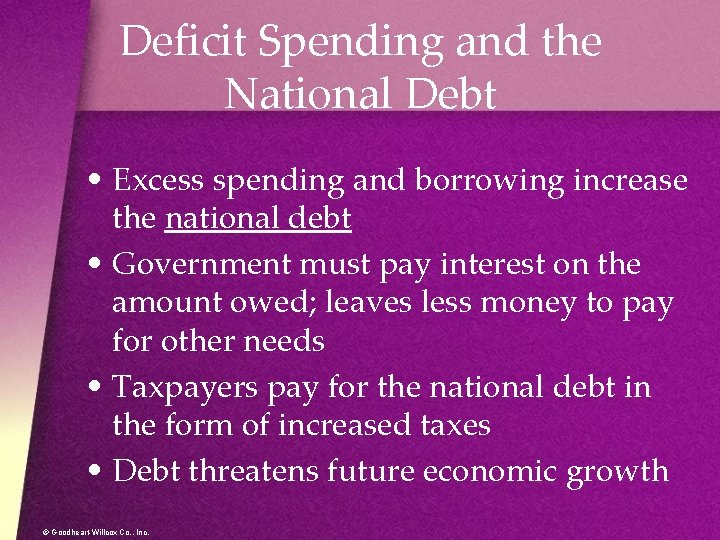 Deficit Spending and the National Debt • Excess spending and borrowing increase the national