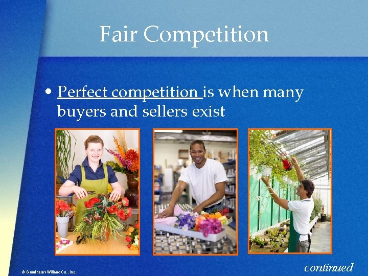 Fair Competition • Perfect competition is when many buyers and sellers exist © Goodheart-Willcox