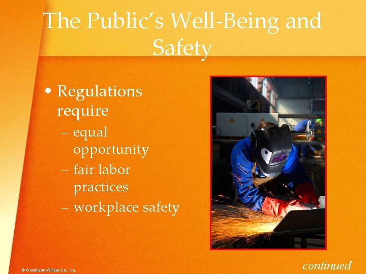 The Public’s Well-Being and Safety • Regulations require – equal opportunity – fair labor