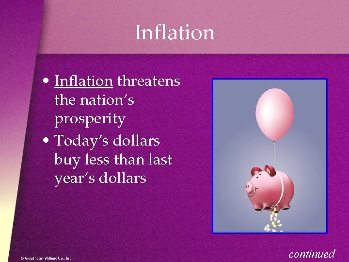Inflation • Inflation threatens the nation’s prosperity • Today’s dollars buy less than last