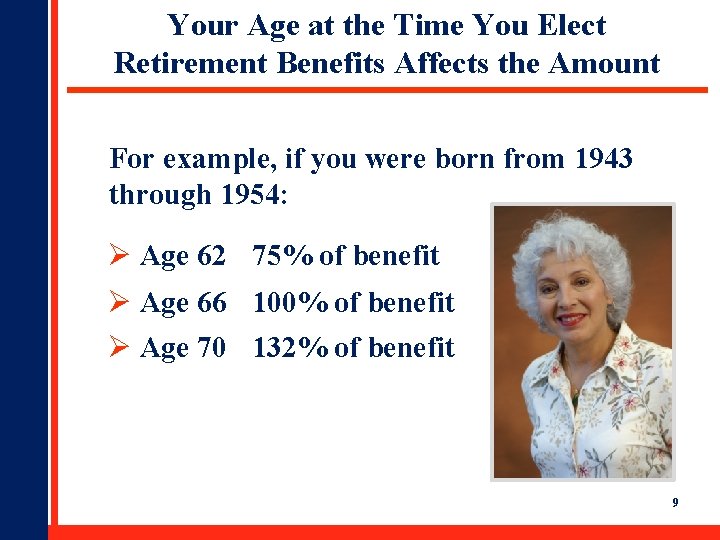 Your Age at the Time You Elect Retirement Benefits Affects the Amount For example,