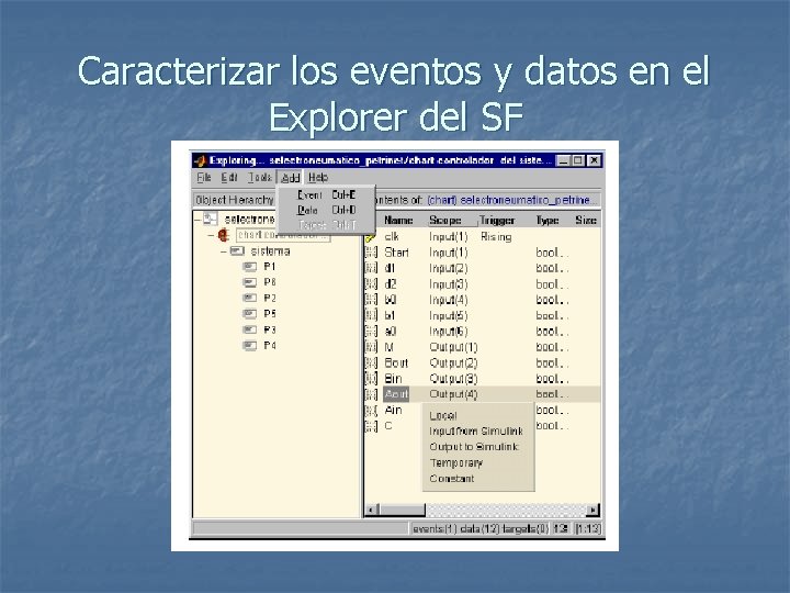 Caracterizar los eventos y datos en el Explorer del SF 