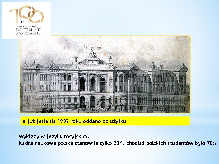 a już jesienią 1902 roku oddano do użytku Wykłady w języku rosyjskim. Kadra naukowa