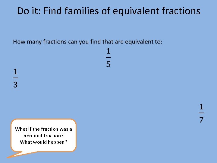 Do it: Find families of equivalent fractions • What if the fraction was a