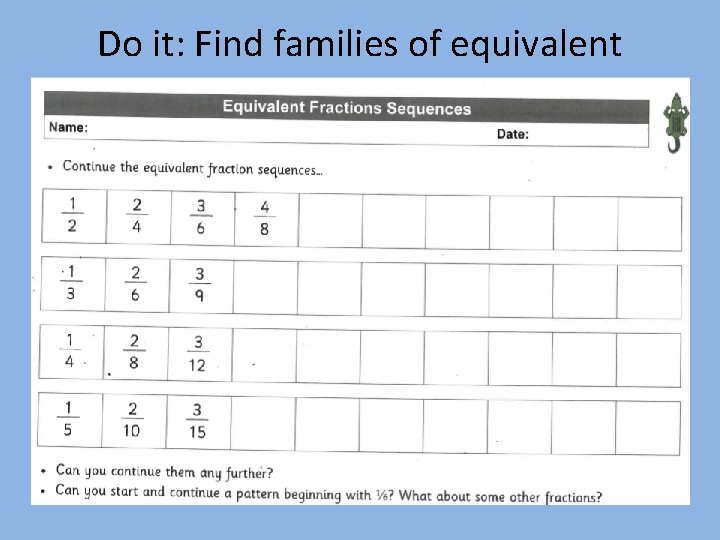 Do it: Find families of equivalent fractions 