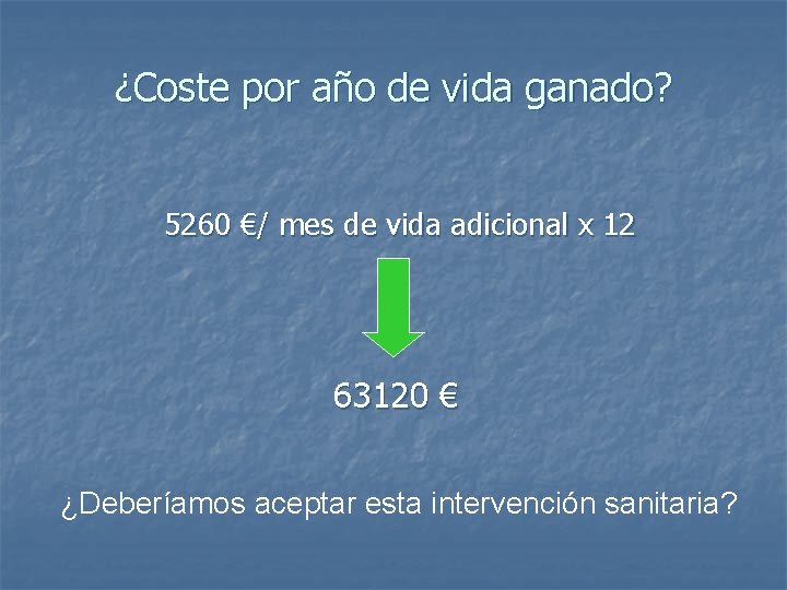 ¿Coste por año de vida ganado? 5260 €/ mes de vida adicional x 12