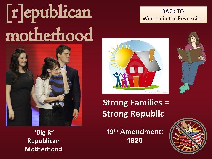 [r]epublican motherhood BACK TO Women in the Revolution Strong Families = Strong Republic “Big