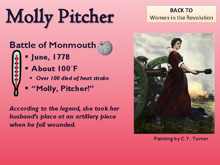 Molly Pitcher BACK TO Women in the Revolution Battle of Monmouth § June, 1778