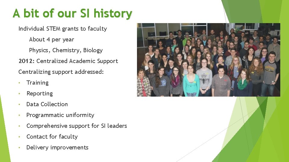 A bit of our SI history Individual STEM grants to faculty About 4 per