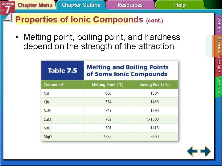 Properties of Ionic Compounds (cont. ) • Melting point, boiling point, and hardness depend
