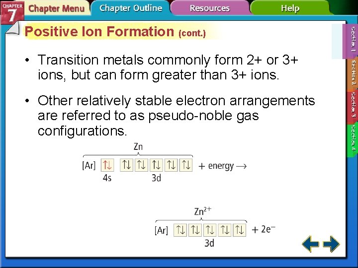 Positive Ion Formation (cont. ) • Transition metals commonly form 2+ or 3+ ions,