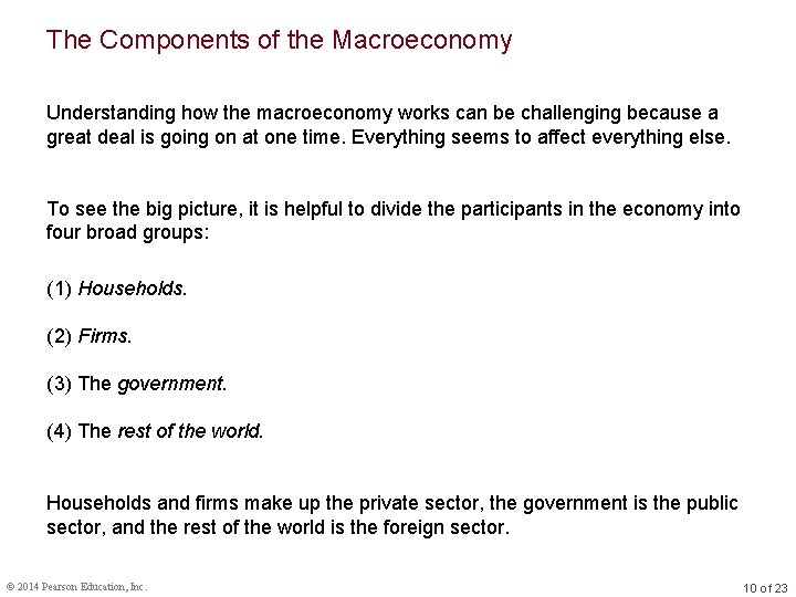 The Components of the Macroeconomy Understanding how the macroeconomy works can be challenging because