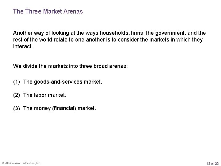 The Three Market Arenas Another way of looking at the ways households, firms, the