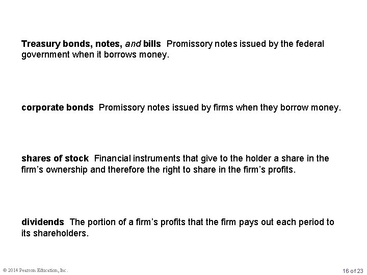 Treasury bonds, notes, and bills Promissory notes issued by the federal government when it