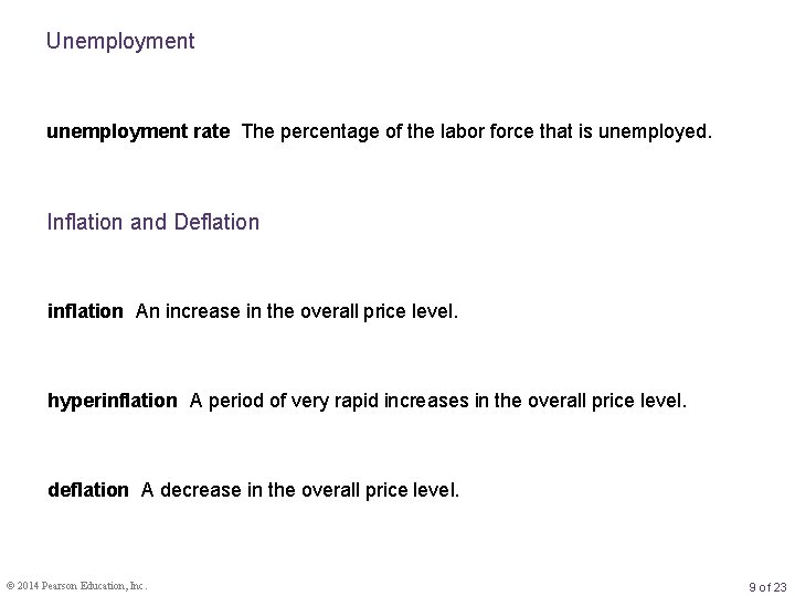 Unemployment unemployment rate The percentage of the labor force that is unemployed. Inflation and