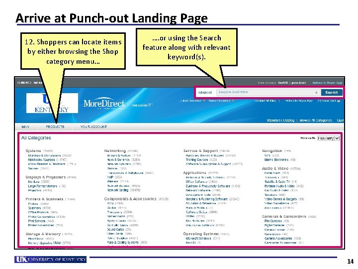 Arrive at Punch-out Landing Page 12. Shoppers can locate items by either browsing the