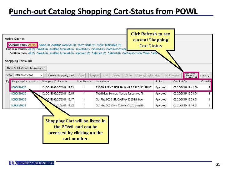 Punch-out Catalog Shopping Cart-Status from POWL Click Refresh to see current Shopping Cart Status