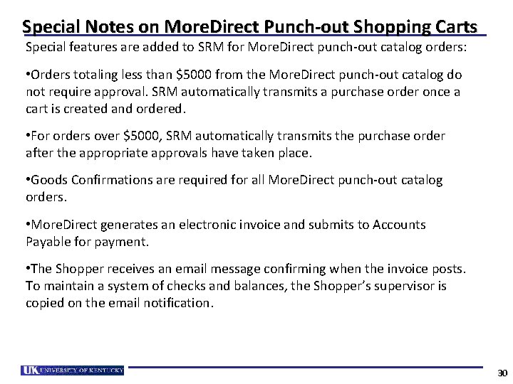 Special Notes on More. Direct Punch-out Shopping Carts Special features are added to SRM