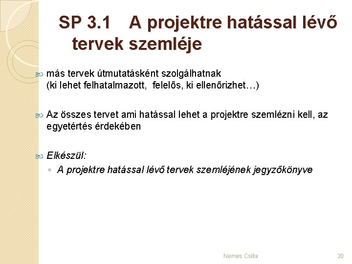 SP 3. 1 A projektre hatással lévő tervek szemléje más tervek útmutatásként szolgálhatnak (ki