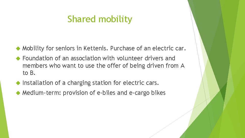 Shared mobility Mobility for seniors in Kettenis. Purchase of an electric car. Foundation of