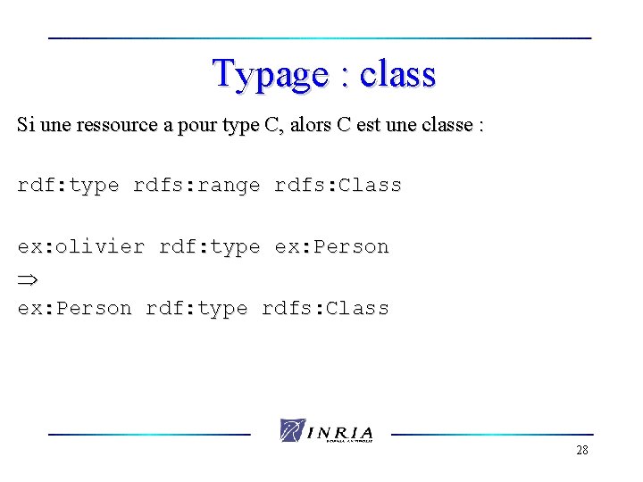 Typage : class Si une ressource a pour type C, alors C est une