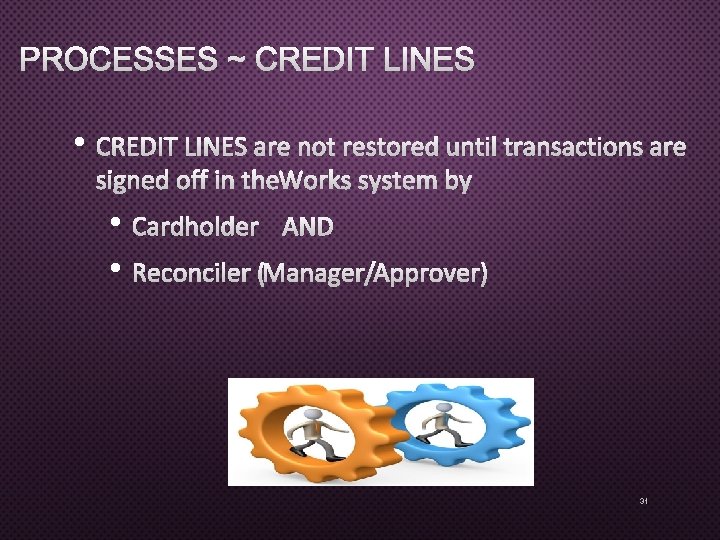 PROCESSES ~ CREDIT LINES • CREDIT LINES ARE NOT RESTORED UNTIL TRANSACTIONS ARE SIGNED