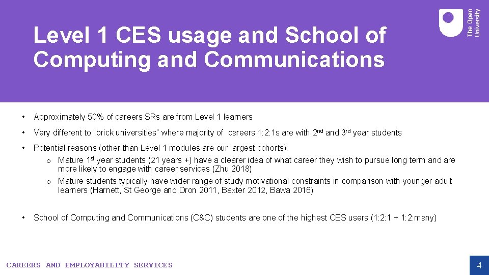 Level 1 CES usage and School of Computing and Communications • Approximately 50% of