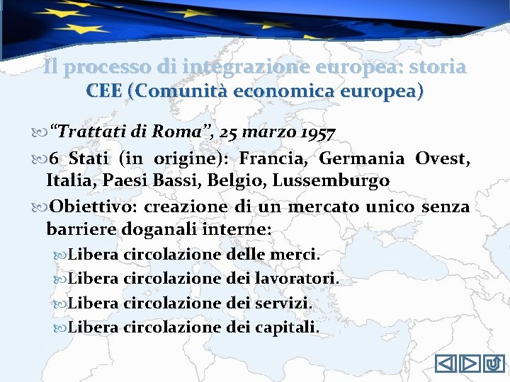 Il processo di integrazione europea: storia CEE (Comunità economica europea) ‘‘Trattati di Roma’’, 25