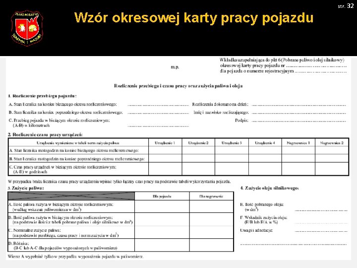 Wzór okresowej karty pracy pojazdu str. 32 