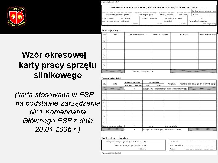 str. 34 Wzór okresowej karty pracy sprzętu silnikowego (karta stosowana w PSP na podstawie