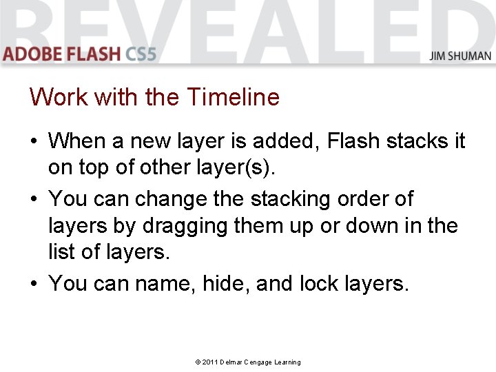 Work with the Timeline • When a new layer is added, Flash stacks it