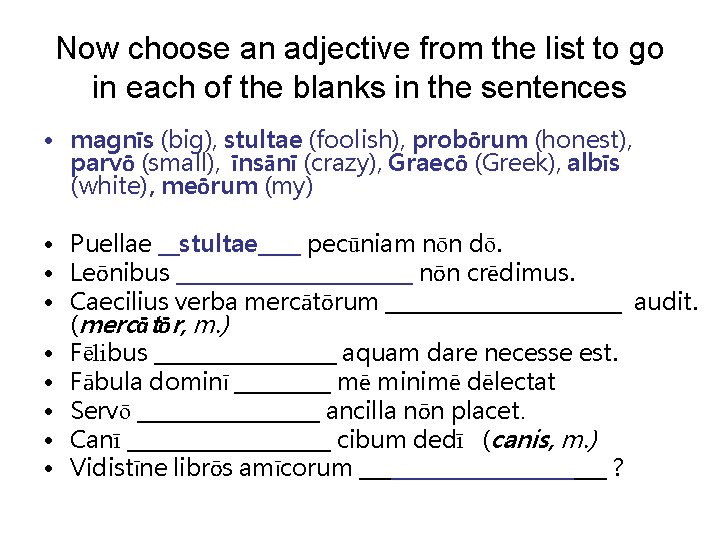 Now choose an adjective from the list to go in each of the blanks