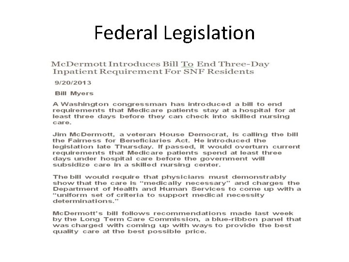 Federal Legislation 