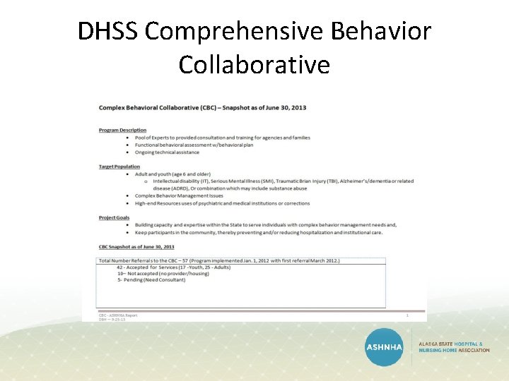 DHSS Comprehensive Behavior Collaborative 
