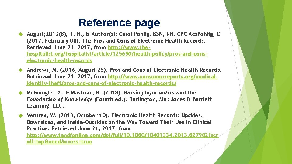Reference page August; 2013(8), T. H. , & Author(s): Carol Pohlig, BSN, RN, CPC