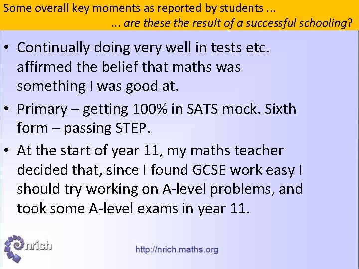 Some overall key moments as reported by students. . . are these the result