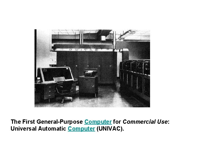 The First General-Purpose Computer for Commercial Use: Universal Automatic Computer (UNIVAC). 
