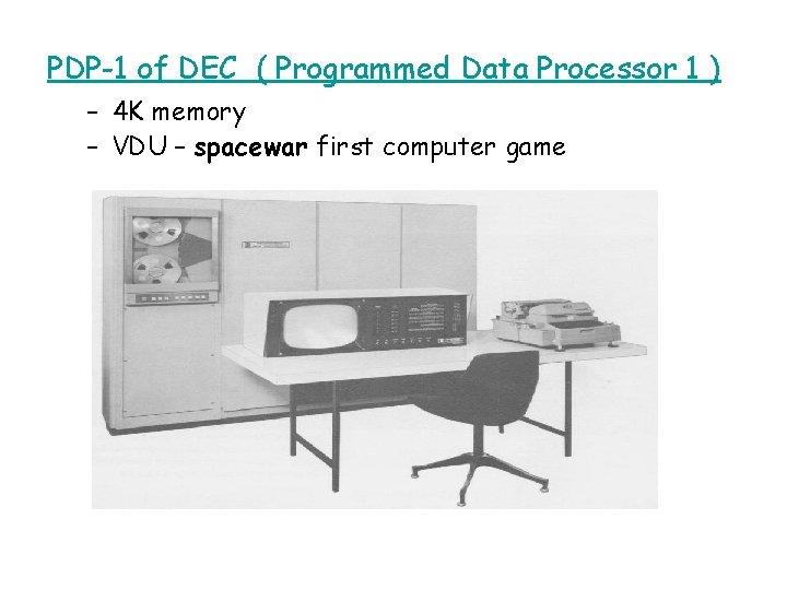 PDP-1 of DEC ( Programmed Data Processor 1 ) – 4 K memory –