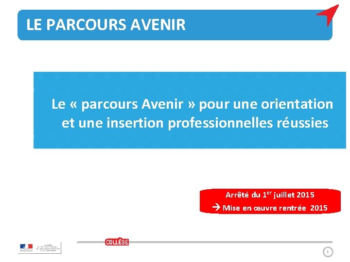 LE PARCOURS AVENIR Le « parcours Avenir » pour une orientation et une insertion