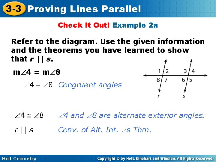 3 -3 Proving Lines Parallel Check It Out! Example 2 a Refer to the