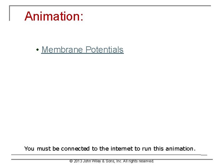 Animation: • Membrane Potentials You must be connected to the internet to run this