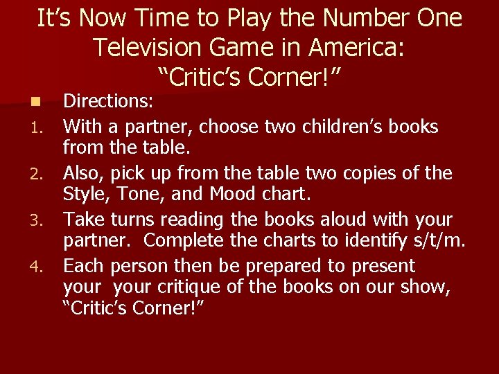 It’s Now Time to Play the Number One Television Game in America: “Critic’s Corner!”