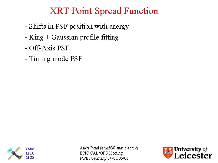 XRT Point Spread Function - Shifts in PSF position with energy - King +